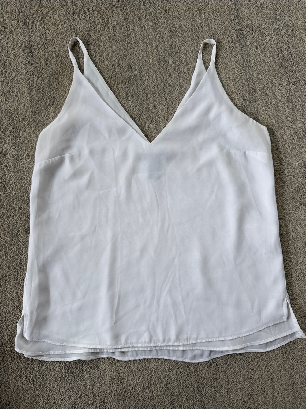 White House Black Market White V-Neck Silk-Feel Cami size small